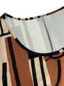 Plus Size Pocket All Over Print Summer Dress Vacation Casual Daily Wear Spring Summer Outfits Sleeveless Geometric Print Long Dress - Tan - View 5