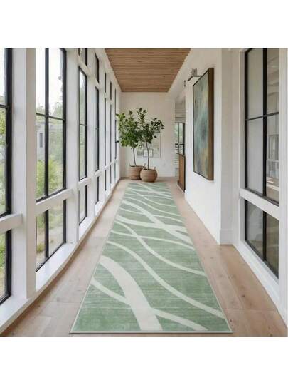 1pc Fresh Groen Wit Gestreepte Long Doormat, Home Hallway Stair Mat, ative Carpet, Bedroom Small Rug, Living Room Outdoor Washable Tapijt view 3