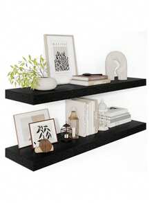 1 pieza/3 piezas Estantes de pared minimalistas negros, estantería de almacenamiento de libros/decoración para dormitorio/sala de estudio, estantería de exhibición creativa de varias capas para dormitorio, sala de estudio, baño, almacenamiento de libros y decoración - Negro - Ver 5