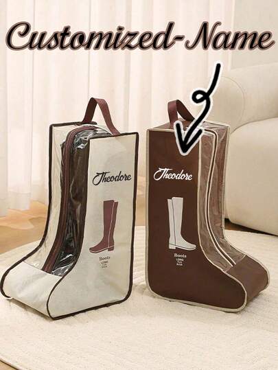 Bolsas de almacenamiento personalizadas con nombre para botas, bolsas de almacenamiento para botas altas y cortas, bolsas de almacenamiento de tela multifuncional para botas con asas, bolsas para botas no tejidas Ravel Home con cremallera y asas de transporte, bolsas de almacenamiento de botas portátiles impermeables y gruesas con protección y transpirabilidad