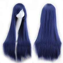 80厘米长合成纤维假发，白色紫色，适合角色扮演、派对等场合，黑色直发，女士假发片。 - 彩色 - 查看 15