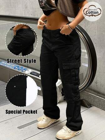 GILIPUR New 's Cargo Wide Leg Pants, Multi-Pocket Design, Retro Elegant, Suitable For Casual Daily Wear, Spring, Autumn, Winter, Also Suitable For New Year, Valentine's Day And Other Holidays. Can Also Be Given As A Gift. Suitable For Outings, Dates And Office Wear.