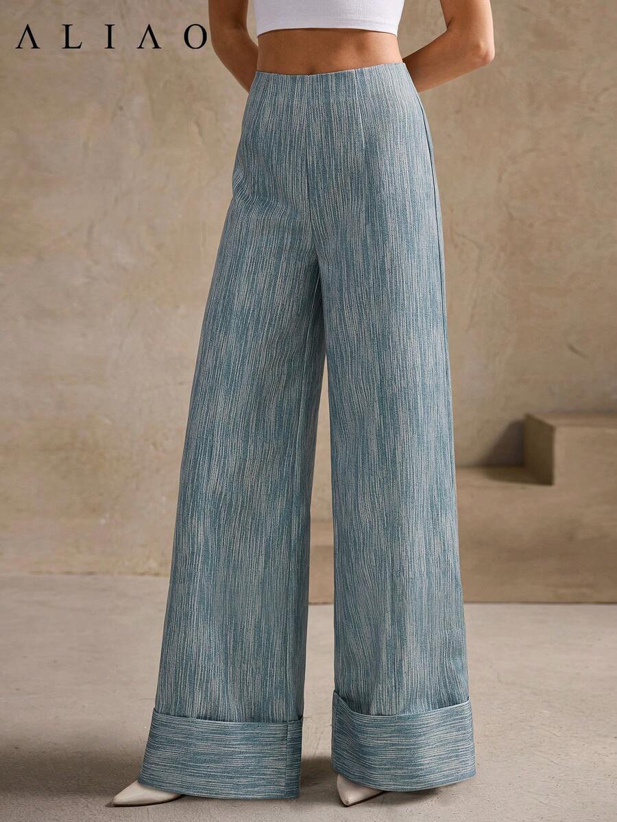 Quần ống rộng kẻ sọc xếp ly thanh lịch Aliao, thích hợp cho ngày Valentine, tiệc tùng, phong cách quý tộc cổ điển, phong cách cung đình, trang nhã và lịch sự, trang phục công sở thường ngày dành cho nữ, dịp năm mới, mùa xuân, mùa hè. - Màu xanh lam - Xem 1