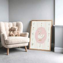 1幅可爱小鸭墙画，复古农舍风格，粉色花卉印花帆布画，迷人动物海报，甜美别致的装饰画，适合婴儿房、儿童房或厨房，送给她的礼物，可选无框或有框。 - 彩色 - 查看 2