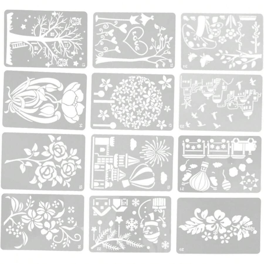 DOITOOL Plantillas De Dibujo Navidad : Plantilla De Reutilizable Para Manualidades Stencil De Dibujo De 12 Patrones En PláStico Blanco Para Diario Scrapbooking Tarjetas De FelicitacióN DecoracióN - 1 - Ver 1