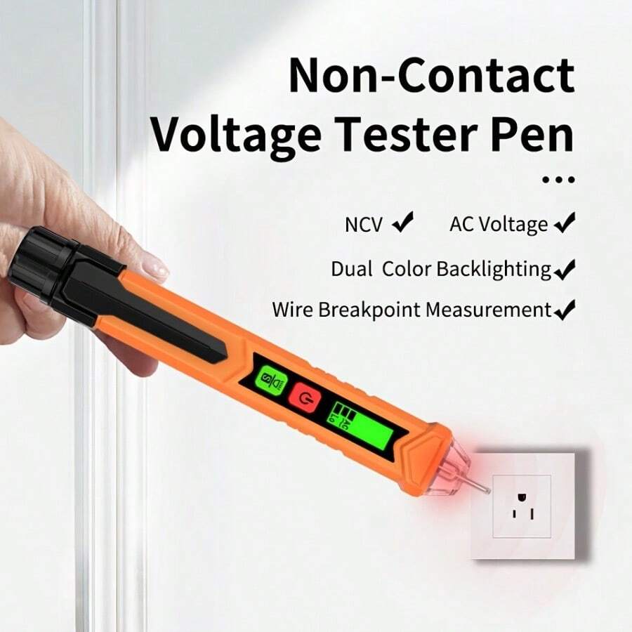 Non-Contact Inductive Voltage Tester Electrician's Multi-Function Voltage Detector Circuit Continuity Checker Breakpoint Locator Voltage Tester - Orange - View 1