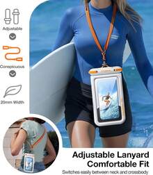 Funda Impermeable IP68 para Teléfono con Doble Espacio, Flotante y Cordón, Bolsa Seca para Viajes y Cruceros - Blanco - Ver 9