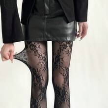 A Sexy Lace Mesh Pantyhose Retro Hollow Floral Jacquard Stockings, Women's Jacquard High Stretch European And American Style Legging - Multicolor - View 1