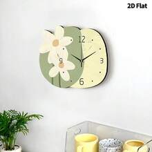 2D平面挂钟，单件装，米色、绿色和棕色背景，白色花卉装饰，静音挂钟，超静音石英机芯，无滴答声，适用于客厅、卧室、厨房、宿舍、办公室、教室装饰，是馈赠佳品和节日墙饰。 - 彩色 - 查看 5