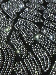 黑色男士水钻翅膀图案休闲百搭圆领短袖T恤，夏季 - 深灰色 - 查看 3