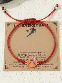 1pc Basketball-Themed Football-Themed Rugby-Themed Sports Black Wax Rope Braided Bracelet For Boys, Suitable For Daily Wear; A Great Gift For Friends