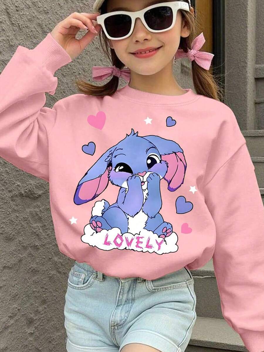 1 st flickkanin - Element rundhalsad tröja, bekväm och varm, vår- och höstskola och personlig stil - Rosa - Visa 1