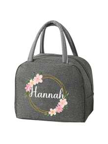 Customizable Text & Name Lunch Bag, Floral Wreath & Letter Pattern, Large Capacity Portable Lunch Bag, Suitable For Commuting, Outdoor Camping, Travel Picnic, Can Hold Breakfast, Lunch, Dinner, Fruits & Drinks, Portable Lunch Bag, Great Gift For Family, Friends, Couples, Christmas, Birthday - Multicolor - View 11