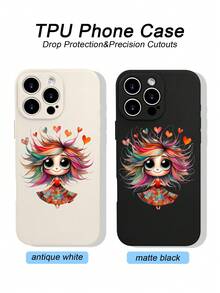 1PC Funda de teléfono TPU con diseño de chica con cabello multicolor y corazones flotantes, estilo artístico y soñador, combinación de fantasía y colorido moderno, protección para lente, resistente a caídas, textura mate suave, ideal para mujeres, amantes del arte y personas que buscan un toque único, regalo especial, compatible con iPhone16/15/14/13/12/11/XS/XR/X/PLUS/PRO/PROMAX, compatible con Galaxy A21/A24/A25/A32/A34/A35/A54/A55, Galaxy S20/S21/S22/S23/S24 Ultra, agarre cómodo, regalo de temporada para amigos, novia, novio, familia - Negro - Ver 6