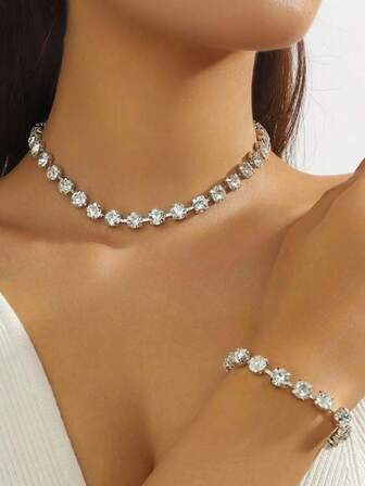 夸张大号水钻长方形吊坠耳环套装，优雅女士时尚派对婚礼首饰礼品