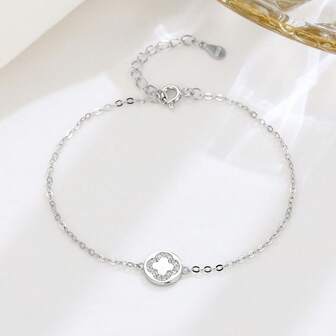 1 pieza Pulsera de plata de ley 925 con colgante de trébol de cuatro hojas, accesorio de joyería con encanto floral adecuado para uso en fiestas de mujeres