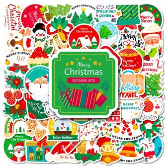 50件/套圣诞魔法氛围装饰套装，透明背景设计，适用于商店展示、家居玻璃门/镜子、营造节日氛围