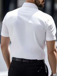 Stylish Men's Short-Sleeved Shirt With Lapel And Buttons For Summer. - White - View 3