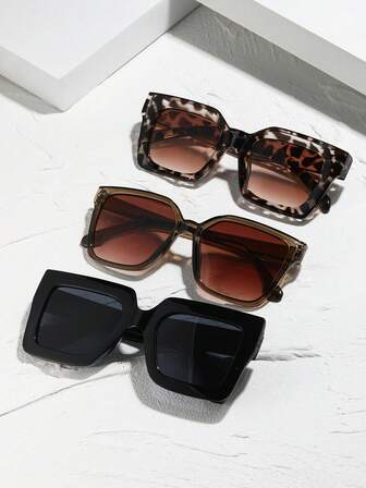 3 st. plast geometriska överdimensionerade helbågar leopardfärgade klassiska vintage aldrig föråldrade damer glasögon kombination för ravefest utomhus resor halloween gatubild musikfestival tillbehör