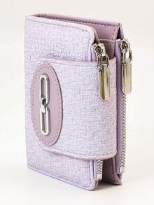 女士短款钱包，编织纹理柔软精致PU钱包，时尚按扣双拉链大容量多功能钱包卡包，轻巧简约手拿包，适合作为节日礼物