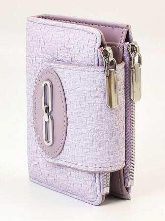 Kadın Kısa Cüzdan, Dokuma Dokulu Yumuşak Rafine PU Cüzdan, Moda Çıtçıtlı Çift Fermuarlı Büyük Kapasiteli Çok Fonksiyonlu Cüzdan Kartlık, Hafif Minimalist El Çantası Tatil Hediyeleri İçin Uygun