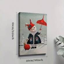 1pc, 2D Flat Printing, Rabbit In Winter Coat With Red Umbrella And Snail In Snow, Canvas Wall Art For Living Room Wall Decor For Bedroom Bathroom Framed Wall Poster Art Prints Ready To Hang Pictures Home Decorations - Nhiều màu - Xem 10