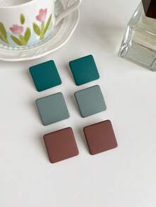 1set 3pairs Fashionable Square Shaped Stud Earrings, For Women, Multi-Color, Sweet And Fresh Style - Multicolor - View 33