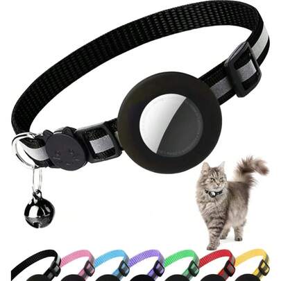iDestry Cute Cat Collar With Detachable Reflective Kitten Collar With Bell, Compatible With Apple AirTag Holder, Nylon Silicone Material, Multiple Colors Available, Adjustable
