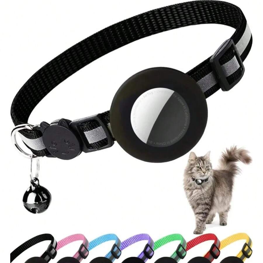 iDestry Cute Cat Collar With Detachable Reflective Kitten Collar With Bell, Compatible With Apple AirTag Holder, Nylon Silicone Material, Multiple Colors Available, Adjustable - Multicolor - View 1