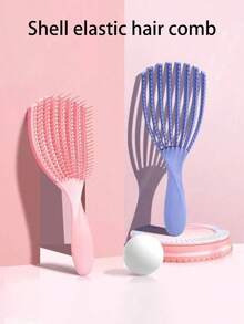 1/2 piezas Peine de mujer con diseño de pulpo, adecuado para cabello húmedo o seco, cabello largo liso, cabello rizado grueso, cepillo para cabello enredado, peine de concha, grabado y brillante, peine de estilo esponjoso y suave, antiestático y no dañino para el cabello, masajea el cuero cabelludo - Multicolor - Ver 2