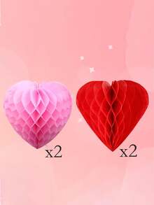 8pcs/4pcs Valentine's Day Heart Shaped Paper Honeycomb Balls, Red & Pink Heart Decor, Pink Paper Heart Honeycomb, Heart Ornaments, Romantic Wedding Decor, Valentine's Day, Anniversary Party Decor, Birthday Party Decor - Multicolor - View 12