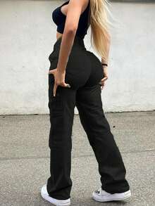 GILIPUR New Cargo Wide Leg Pants, Multi-Pocket Design, Retro Elegant, Suitable For Casual Daily Wear, Spring, Autumn, Winter, Also Suitable For New Year, Valentine's Day And Other Holidays. Can Also Be Given As A Gift. Suitable For Outings, Dates And Office Wear. - Black - View 8