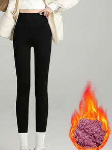 2pcs/Set 500g Thick Cloud Fleece Tights, New High Waist Embroidered Ribbed , Warm Lined Skinny Tights For Winter, Cozy