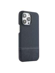 1件装奢华皮革拼接手机壳，兼容 17 AIR 16 15 14 13 12 Pro Max Plus，软质后盖，商务风格 - 藍色 - 查看 3