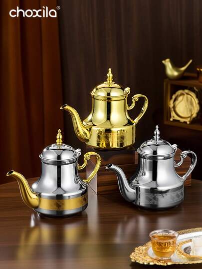choxila 1 pezzo Caffettiera tradizionale araba in acciaio inossidabile da 1,2 L e teiera marocchina alla menta - per piano cottura, per bevande mediorientali, uso domestico/bar, regalo per feste e festival