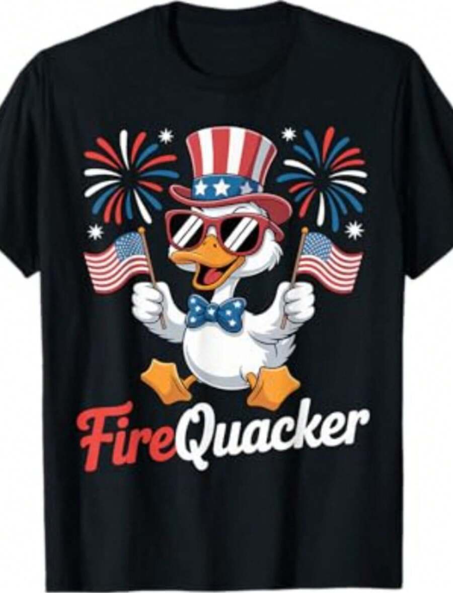 Funny 4th Of July Firequacker Duck Fourth Of July Patriotic T-Shirt - màu đen - Xem 1