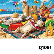 1000片成人拼图，家居装饰，27.56 x 19.68英寸大尺寸艺术白色拼图，海报纸材质，猫咪油画风格，圣诞节、新年、生日礼物