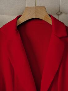 Women's Summer Solid Color Lapel Long Sleeve Single Button Casual Commuter Suit Thin Jacket - Red - View 3