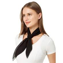 Lastclream Chiffon Square Neck Scarves For Women Handkerchief Retro Satin Ribbon Scarf For Hair Wrapping 23.6inch 26inch,26inchChiffon-Black - 26吋雪紡-黑色 - 查看 7