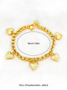 Vòng tay bằng đồng mạ vàng 24K với mặt dây chuyền hình trái tim, thích hợp cho nữ giới đeo hàng ngày, có thể dùng làm quà cưới hoặc phụ kiện thường ngày. - Vàng - Xem 11