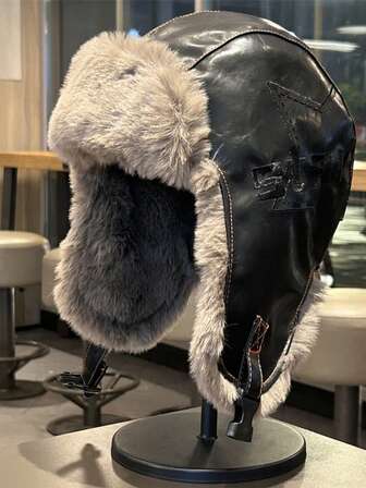 Enfärgad, avslappnad öronlappshatt, varm, termofodrad vintermössa för män, stor huvudomkrets, lämplig för cykling, skidåkning, flyg, herr vinterhatt