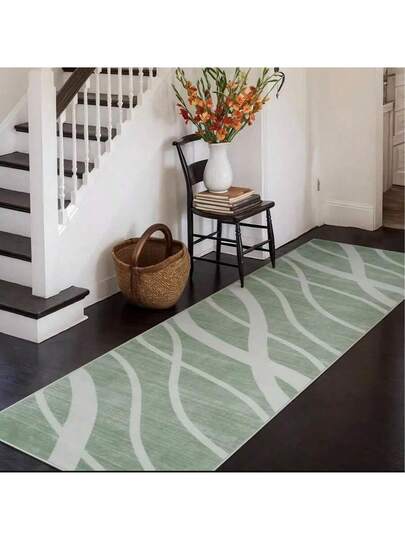 1pc Fresh Groen Wit Gestreepte Long Doormat, Home Hallway Stair Mat, ative Carpet, Bedroom Small Rug, Living Room Outdoor Washable Tapijt