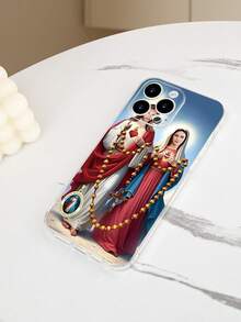 Funda de teléfono con diseño religioso de Jesús y la Virgen María, estampado con imagen clásica de ambos personajes sosteniendo un rosario, corazones sagrados y cruz cristiana, estilo devocional y espiritual ideal para fechas religiosas y uso diario, funda transparente, resistente a golpes, alta transparencia, compatible con iPhone17/16/15/14/13/12/11/Plus/Pro/ProMax, compatible con Galaxy A34/A35/A54/A55, Galaxy S20/S21/S22/S23/S24/S25 Ultra/Plus, compatible con Moto/Galaxy/Redmi/Honor/OPPO - transparente - Ver 8