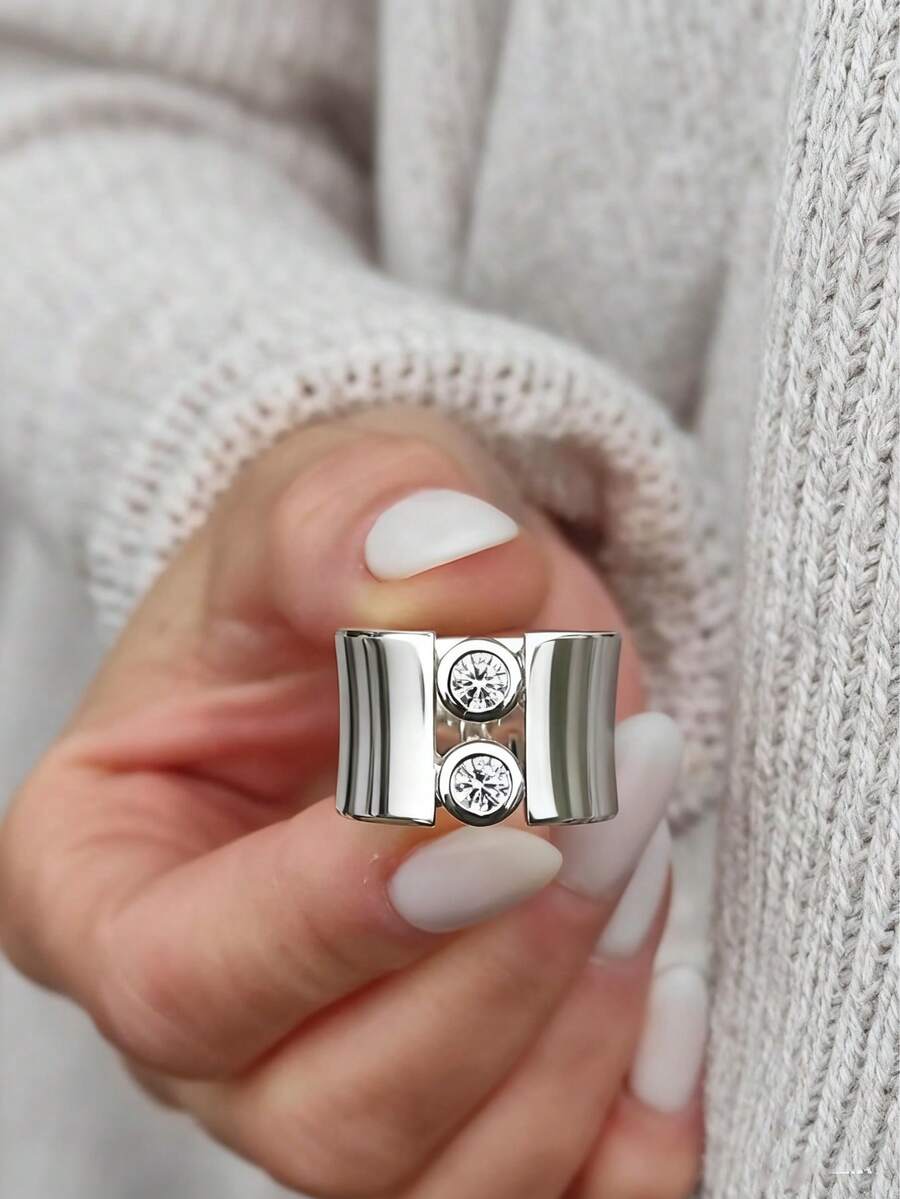 1 pieza Anillo sintético cúbico de banda ancha minimalista, anillo de declaración grueso, perfecto para uso diario, banquetes, bodas (sin caja)