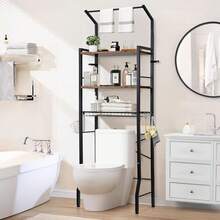 Estantería Sobre el Inodoro, Organizador de Baño de Niveles Ajustable, Mueble para Inodoro, Ahorro de Espacio con Ganchos, Estantería de Baño Multifuncional Se Adapta a la Mayoría de los Inodoros - Casual - Ver 7