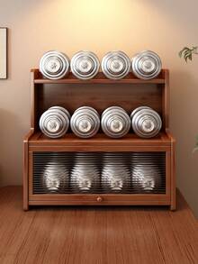 2 Ripiani in Bambù Naturale, Scaffale Organizzativo da Cucina con Copertura Antipolvere, Portaspezie, Scaffale Organizzativo da Bancone per Tazze, Condimenti, Libri, Piante in Vaso - Scaffale Multifunzionale, Ideale per Casa e Ufficio - Multicolore - Visualizzare 10
