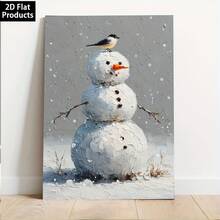 2D Plano, 1 Pieza Escena de Nieve de Muñde Nieve y Pájaro Rojo en Lienzo Enmarcado - Arte de Pared de Pintura al Óleo Realista Abstracta Minimalista, Tono de Color Suave, Decoración Navideña Interior con Marco de Madera, Adecuado para Sala de Estar, Dormitorio, Cocina, Baño - Regalo para las Fiestas - transparente - Ver 8