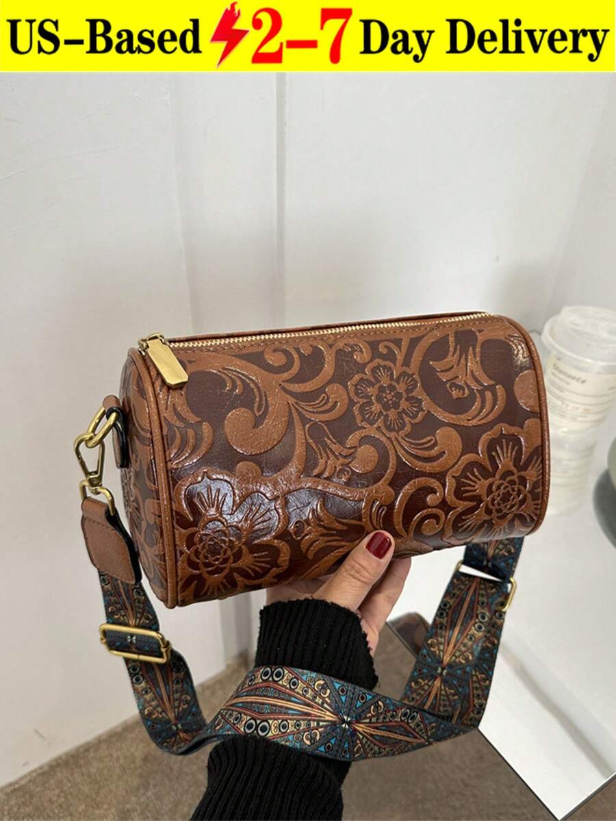 Women's Western-Style Handbag: Vintage Floral Embroidered Leather Shoulder Bag-Bohemian Crossbody Bag With Zipper Closure. Multi-Compartment Square Tote Perfect For Everyday Use. Recommended As A Gift For Women, Ideal For Country Music Festivals, Rodeo Shows, Fall Fashion, Or Date Nights. Spacious Enough To Hold Your Phone, Wallet, And Keys. Retro-Chic Bohemian Accessory With Fringe Detailing. - 彩色 - 查看 1