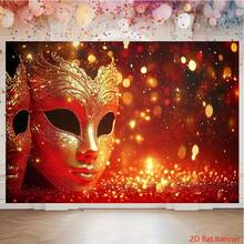 2D Flat Banner Carnival Costume Ball Background Fabric Venice Mask Feathers And Shiny Red Gold Design _ Polyester Fiber Banner, Suitable For Birthday Tail Wing Parties, Etc - 1 - View 6
