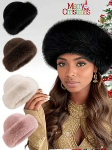 1pc/4pcs New Faux Fur Fashion Hat, Warm & Comfortable Fluffy Cap For Women In Autumn/Winter, Cold-Proof, Cute & Stylish Winter Outfit - Multicolor - View 2